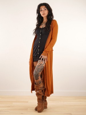 Dámské Šaty Toonzshop Irwaen Indie 2in1 Cardigan/Long Sleeve Midi Dress Rusty | 4689HATGY