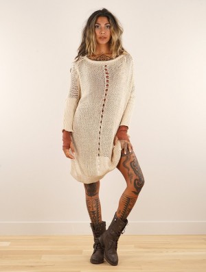 Dámské Šaty Toonzshop Jaring Open-weave Tunic Dress Béžový | 1875PNXQT