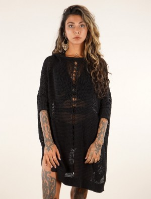 Dámské Šaty Toonzshop Jaring Open-weave Tunic Dress Černé | 9807SHNZE