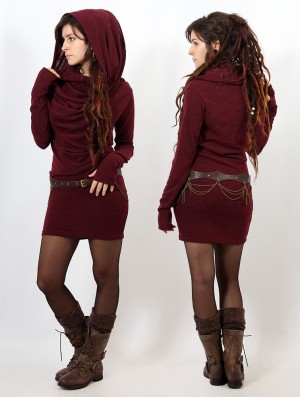Dámské Šaty Toonzshop Kali Cowl Neck Sweater Dress Wine | 5719HUOYT