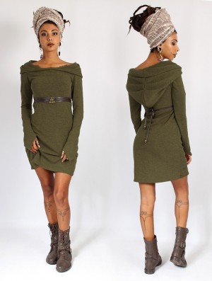 Dámské Šaty Toonzshop Karmäa Hooded Sweater Dress Zelene | 2736GIFJW