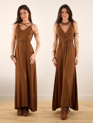 Dámské Šaty Toonzshop Lazüli Loose And Reversible Strappy Long Dress Caramel | 5293YKECI