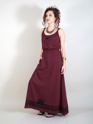 Dámské Šaty Toonzshop Lotus Oromë Printed Strappy Long Dress Tmavě Červené | 2486SJDMI