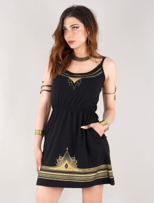 Dámské Šaty Toonzshop Lotus Oromë Printed Strappy Short Dress Černé | 3146PIOHN