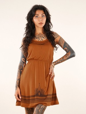 Dámské Šaty Toonzshop Lotus Oromë Printed Strappy Short Dress Rusty | 4916FACKI