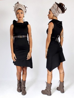 Dámské Šaty Toonzshop Louve Short Asymmetrical Dress With Big Collar Černé | 9620JFEXT