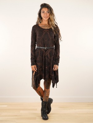 Dámské Šaty Toonzshop Luinil Africa Long Sleeve Printed Flared Dress Černé | 3827CREOZ