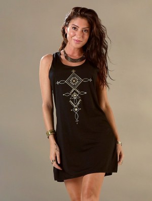 Dámské Šaty Toonzshop Luunja Printed Sleeveless Short Dress Černé Zlaté | 3716HURBQ