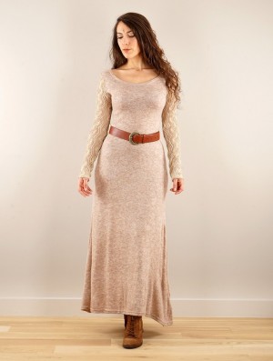 Dámské Šaty Toonzshop Melisandre Crochet Long Sleeve Long Sweater Dress Béžový | 4716WZLAO
