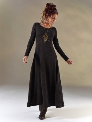 Dámské Šaty Toonzshop Melisandre Crochet Long Sleeve Long Sweater Dress Černé | 3495BRXOV