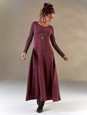 Dámské Šaty Toonzshop Melisandre Crochet Long Sleeve Long Sweater Dress Wine | 3754PVJFK