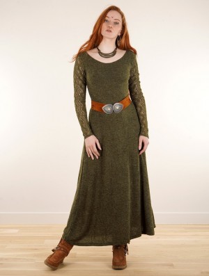 Dámské Šaty Toonzshop Melisandre Crochet Long Sleeve Long Sweater Dress Olivy Zelené Zelene | 6409XUDAG