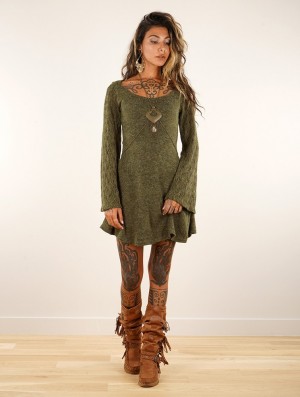 Dámské Šaty Toonzshop Müse Crochet Sleeve Skater Dress Zelene | 0897RJEPD