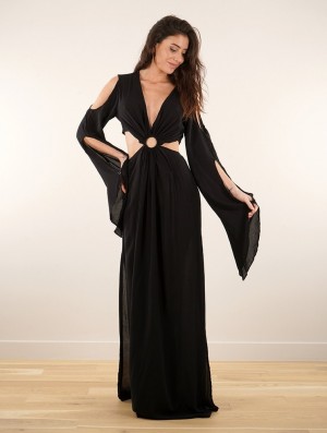 Dámské Šaty Toonzshop Naphia Openwork Long Dress Černé | 5847REUML