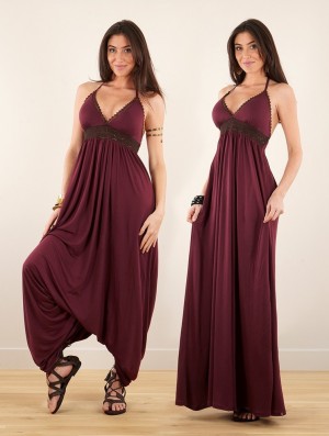 Dámské Šaty Toonzshop Nolofinwe Strappy Bare Back Long Dress And Harem Pant Overalls Wine | 9618LTEAS