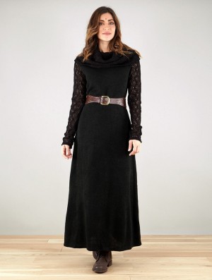 Dámské Šaty Toonzshop Nouchka Crochet Sleeves And Big Collar Long Sweater Dress Černé | 2138SPFGN