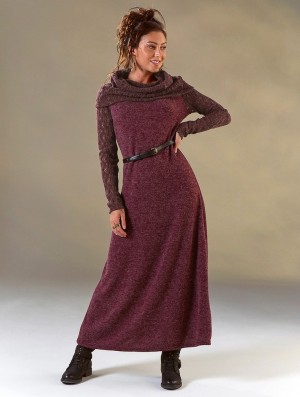 Dámské Šaty Toonzshop Nouchka Crochet Sleeves And Big Collar Long Sweater Dress Wine | 0835LIRNF