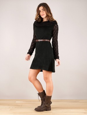 Dámské Šaty Toonzshop Nouchka Crochet Sleeves And Big Collar Skater Sweater Dress Černé | 4278MAXKG