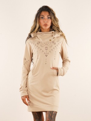 Dámské Šaty Toonzshop Numendil Ornemental Dots Printed High Collar Hoodie Dress Béžový | 3578LVQZE