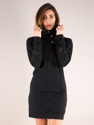 Dámské Šaty Toonzshop Numendil Zohraa Printed High Collar Hoodie Dress Černé | 7193IBAGE