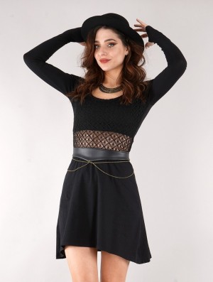 Dámské Šaty Toonzshop Nymphea Skater Dress With Crochet Černé | 5278ZEOBF