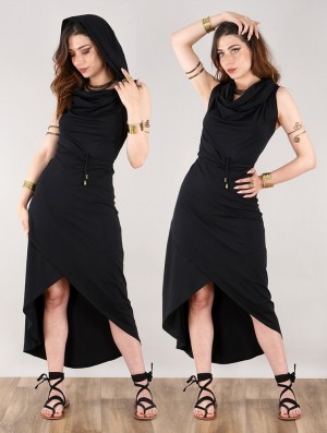 Dámské Šaty Toonzshop Onyxx Hooded Asymmetric Midi Dress Černé | 8613MBXFW