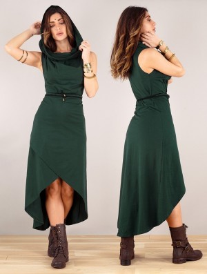 Dámské Šaty Toonzshop Onyxx Hooded Asymmetric Midi Dress Peacock teal | 0178EWNTA