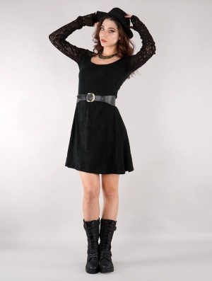 Dámské Šaty Toonzshop Oroshï Crochet Sleeve Sweater Dress Černé | 3745VAZPO