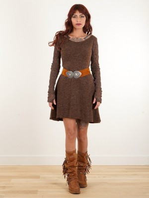 Dámské Šaty Toonzshop Oroshï Crochet Sleeve Sweater Dress Hnědé | 2495VUXYE