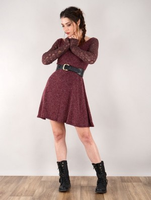 Dámské Šaty Toonzshop Oroshï Crochet Sleeve Sweater Dress Wine | 3024ZJTYQ