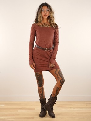Dámské Šaty Toonzshop Saädiya Long Sleeve Short Dress Mottled sienna | 1094LJEFV