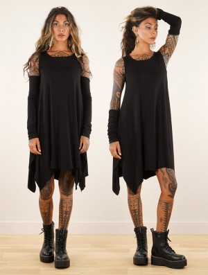 Dámské Šaty Toonzshop Short Dress With Removable Sleeves "Lilin" Černé | 0128KVCPX