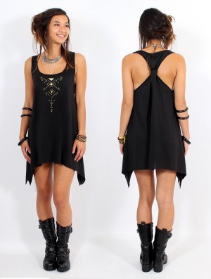 Dámské Šaty Toonzshop Skadja Printed Knotted Sleeveless Tunic Černé Zlaté | 8109PNGQR