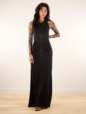 Dámské Šaty Toonzshop Vairë Anazra Printed Sleeveless Long Dress Černé | 6497UEVIC