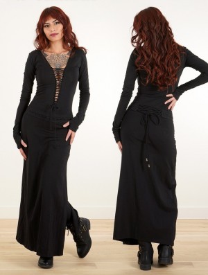 Dámské Šaty Toonzshop Valkyrie Lace-up Split Long Dress Černé | 5439AMNUO