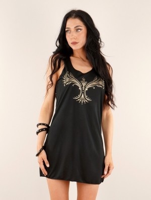 Dámské Šaty Toonzshop Vinga Printed Sleeveless Short Dress Černé Zlaté | 8541CKFQD