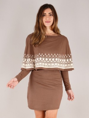 Dámské Šaty Toonzshop Yarayn Ethnic Arrow Printed Poncho Dress Hnědé | 7140XDPKW
