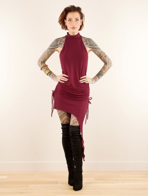 Dámské Šaty Toonzshop Yuna Halter Neck Asymmetric Dress Tmavě Červené | 1829AXLOR