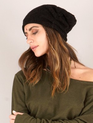Dámské Čepice Toonzshop Aslan Pleated Crochet Beanie Černé | 3597JDPHI