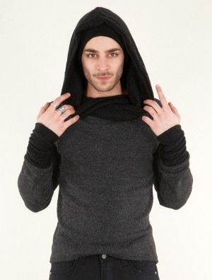 Pánské Svetr Toonzshop Nemöo Big Collar Hooded Sweater Tmavě Šedé | 3752RCIFL