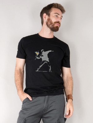 Pánské Tričko Toonzshop Banksy Hooligan Flowers Printed Short Sleeve T-shirt Černé | 8514DMOTZ