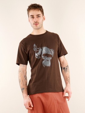 Pánské Tričko Toonzshop Dj Monkey Printed Short Sleeve T-shirt Hnědé | 9832SKGRO