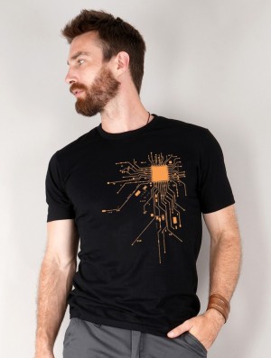 Pánské Tričko Toonzshop Electrosystem Printed Short Sleeve T-shirt Černé Oranžové | 9754DSXAT
