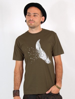 Pánské Tričko Toonzshop Feather Printed Short Sleeve T-shirt Světle Zelene | 8915YVRAB