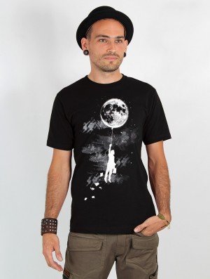 Pánské Tričko Toonzshop Moon Balloon Printed Short Sleeve T-shirt Černé | 0487LJIUE