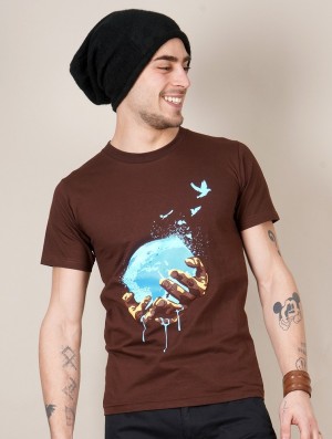 Pánské Tričko Toonzshop Planet Printed Short Sleeve T-shirt Hnědé | 7192WFYQU