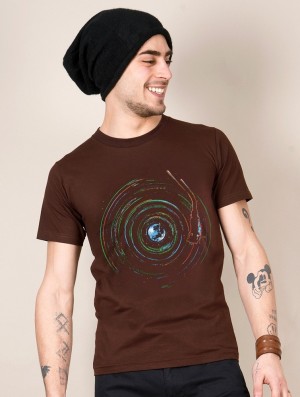 Pánské Tričko Toonzshop Planet Record Printed Short Sleeve T-shirt Hnědé | 5260OTRUC
