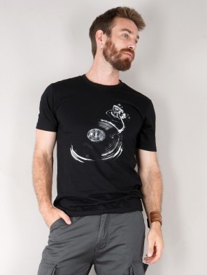 Pánské Tričko Toonzshop Play Record Printed Short Sleeve T-shirt Černé Bílé | 6918XVGJO