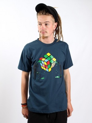 Pánské Tričko Toonzshop Rubik's Cube Graffiti Printed Short Sleeve T-shirt Tmavě Blankyt | 0193NWOYI