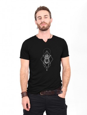 Pánské Tričko Toonzshop Scarab Spirit Slit V-neck T-shirt Černé Stříbrné | 5267URIGL